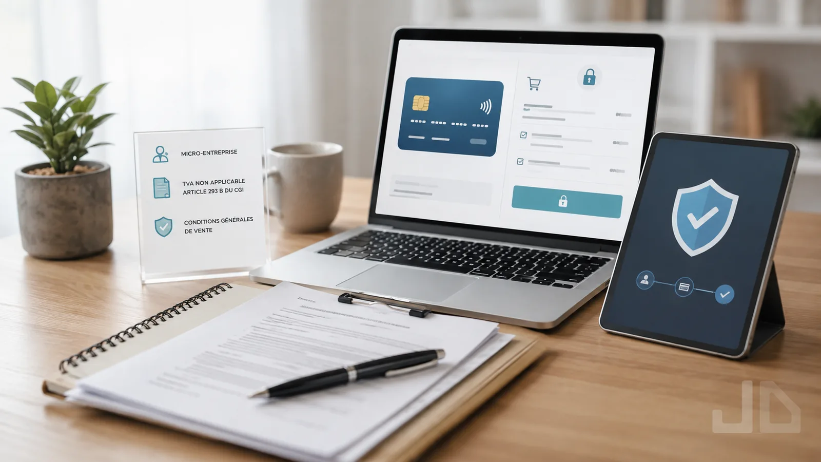Interface de paiement sécurisé Stripe avec mentions micro-entreprise, TVA non applicable et conditions générales de vente